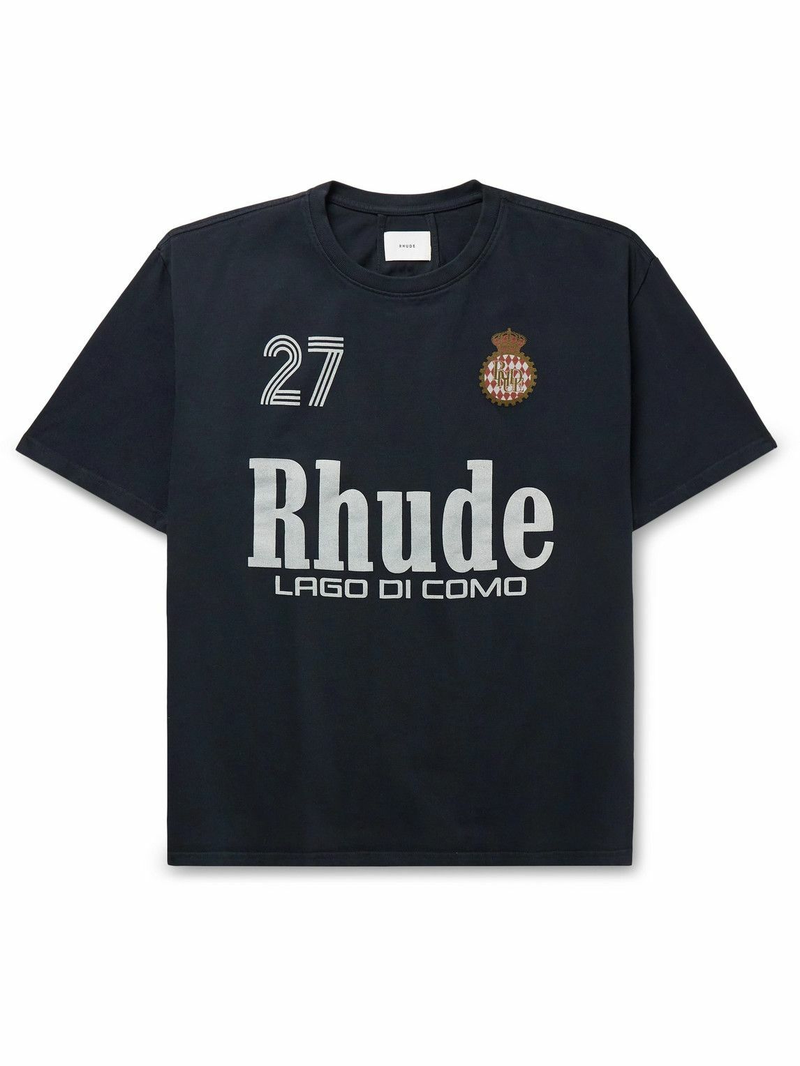 Rhude - Racing Crest Logo-Print Cotton-Jersey T-Shirt - Black Rhude
