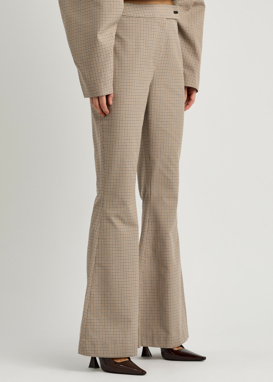 Clea Alessandra Checked Cotton-blend Trousers Beige