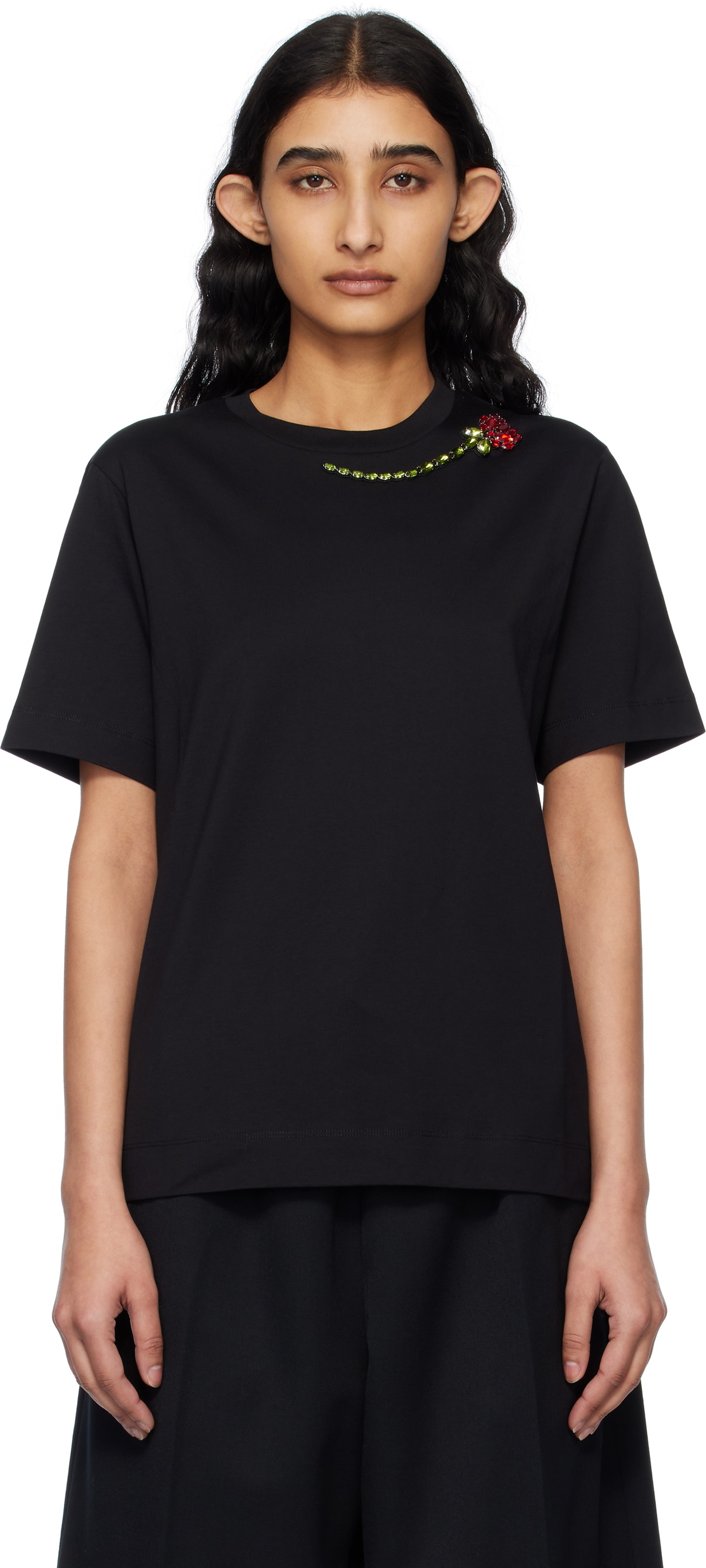 Simone Rocha Black Embellished Flower T-shirt Simone Rocha
