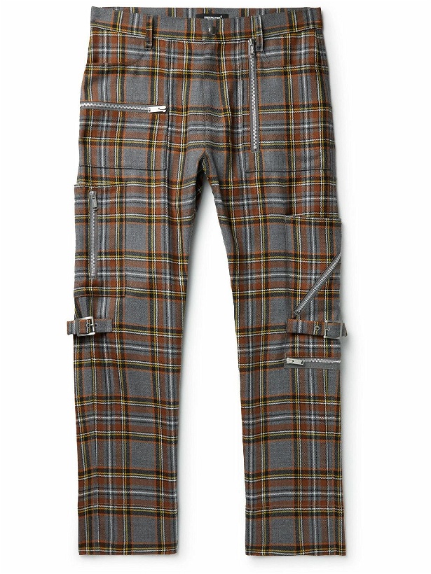 Photo: UNDERCOVER - Slim-Fit Checked Wool-Twill Trousers - Gray