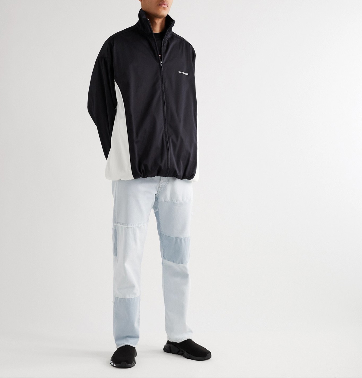 Balenciaga - Colour-Block Logo-Print Cotton-Poplin Track Jacket - Blue