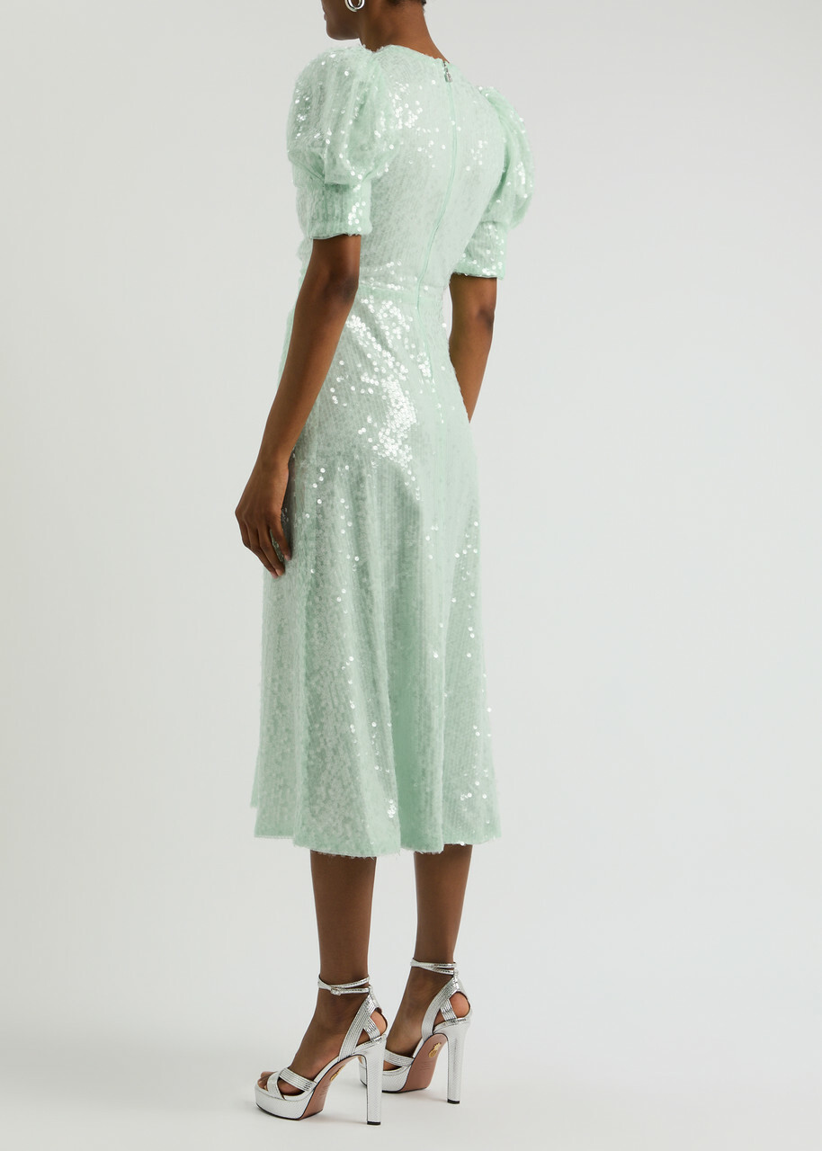 Rotate Birger Christensen Sequin-embellished Tulle Midi Dress Light Green