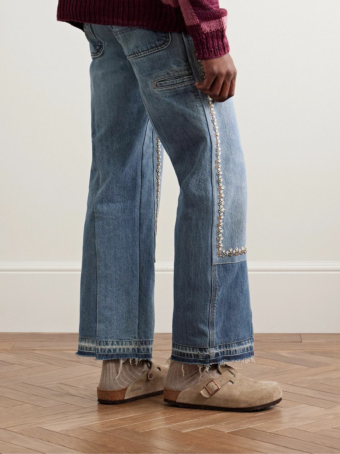 Kartik Research - Straight-Leg Patchwork Embellished Upcycled Jeans - Blue