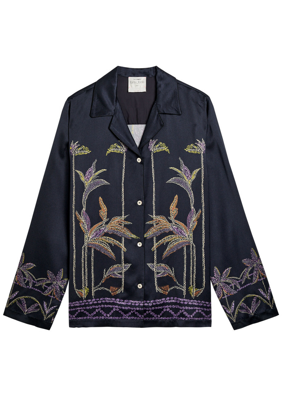 Forte_forte Printed Satin Shirt Navy