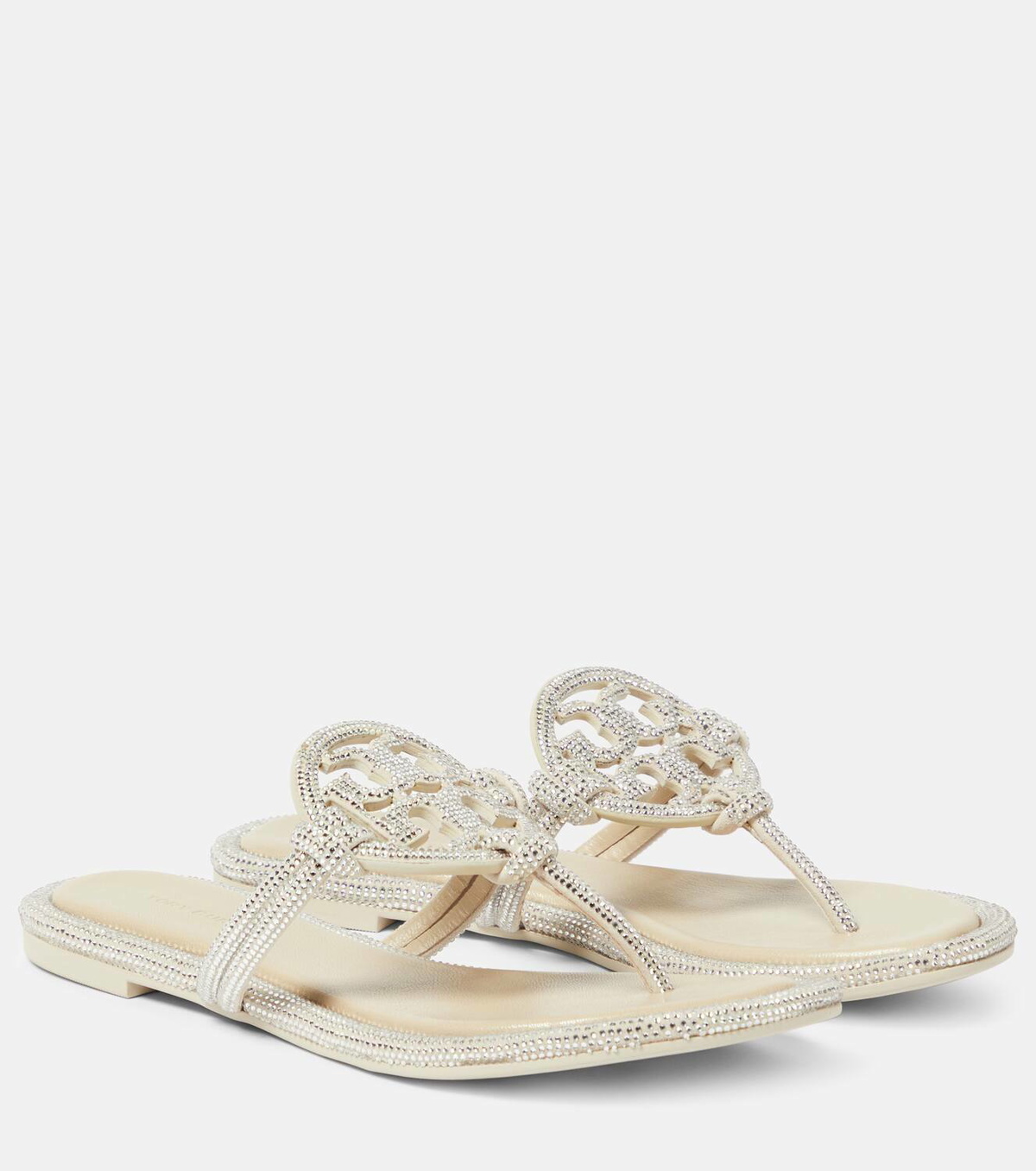 【送料&関税込】Tory Burch Miller Embellished Sandals Tory Burch Miller Pavé rhinestone-embellished Sandals | Gold