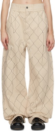 AIREI Beige Embroidered Jeans