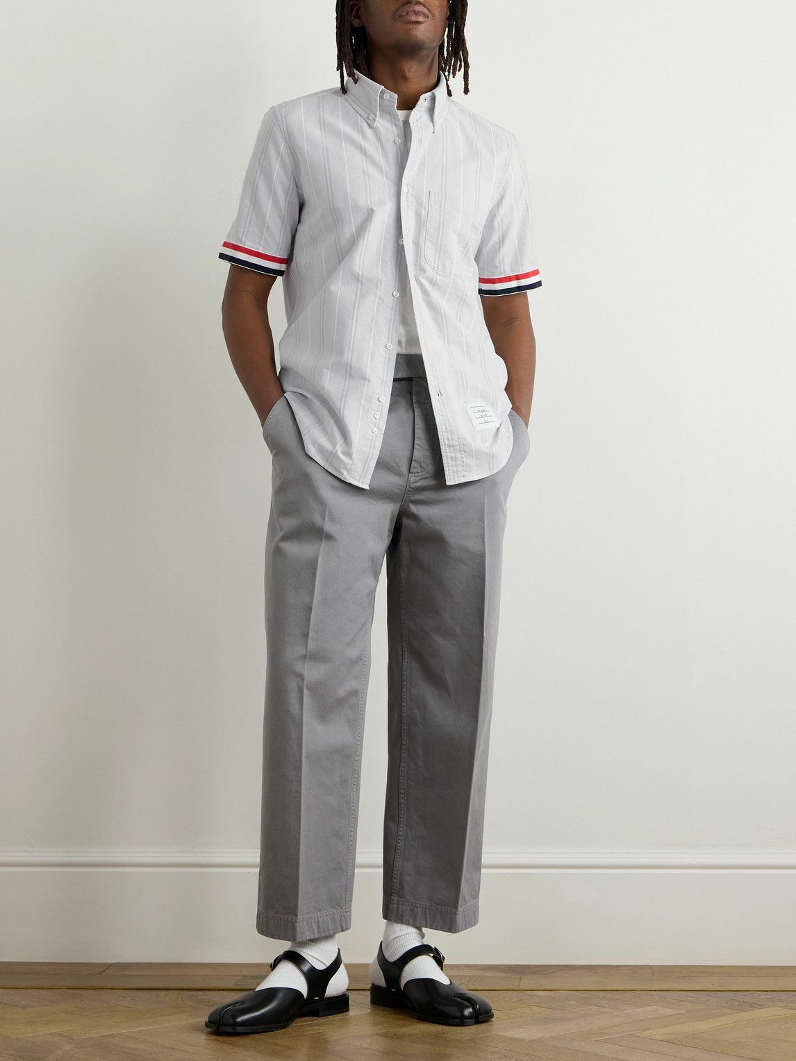 Thom Browne - Striped Cotton Oxford Shirt - Gray Thom Browne display picture 2