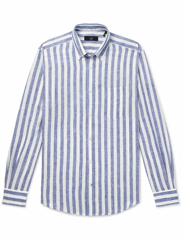 Photo: Dunhill - Button-Down Collar Striped Linen Shirt - Blue