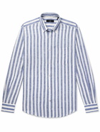 Dunhill - Button-Down Collar Striped Linen Shirt - Blue