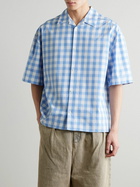 LOEWE - Camp-Collar Logo-Embroidered Gingham Cotton-Poplin Shirt - Blue