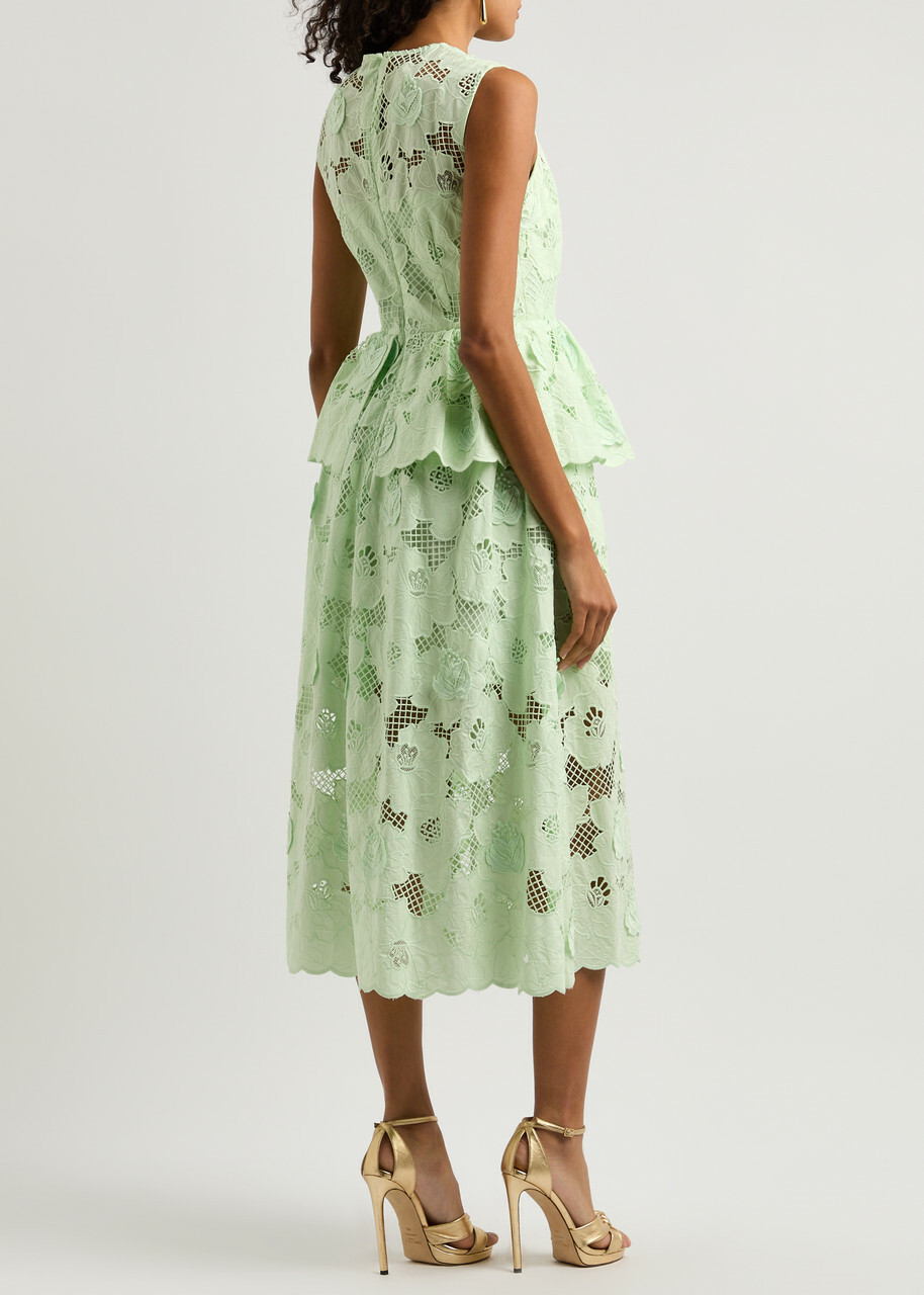 Self-portrait Peplum Cotton Lace Midi Dress Mint Self-Portrait Self-portrait Peplum Cotton Lace Midi Dress Mint Self-Portrait