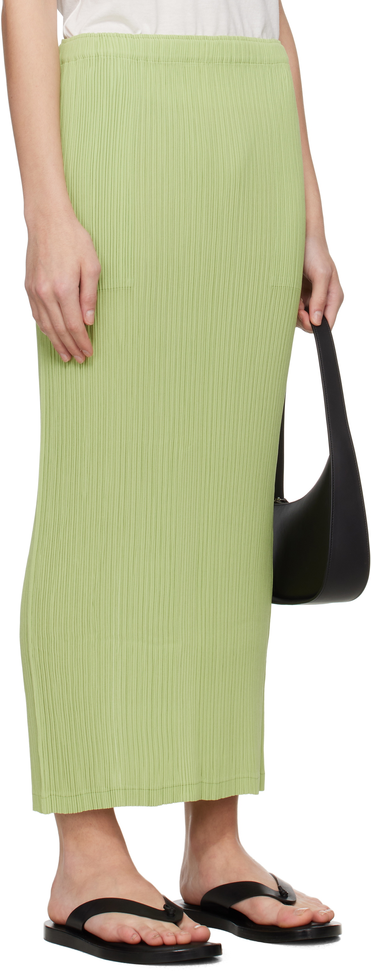 ISSEY MIYAKE Green Hatching Bottoms Maxi Skirt