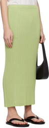 ISSEY MIYAKE Green Hatching Bottoms Maxi Skirt