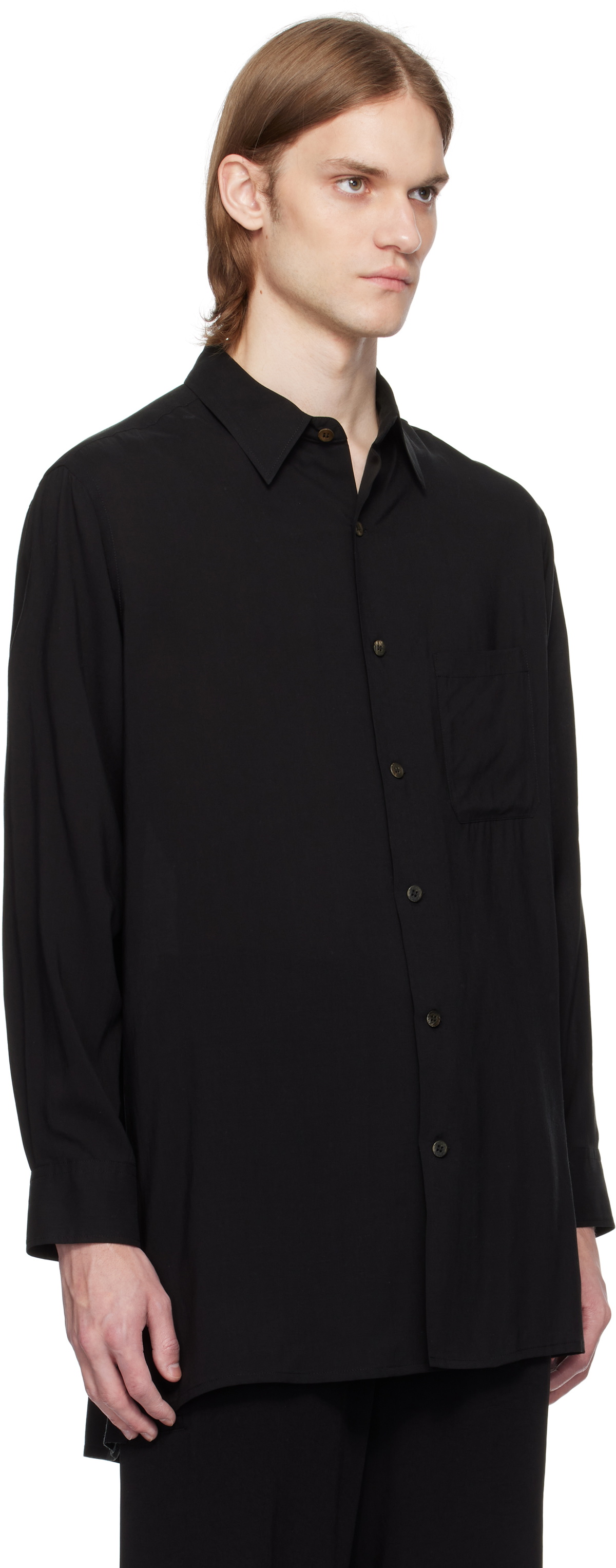 Y's For Men Black Cellulose Lawn Basig Shirt