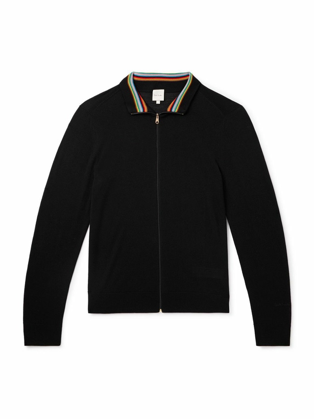 Photo: Paul Smith - Merino Wool Zip-Up Cardigan - Black