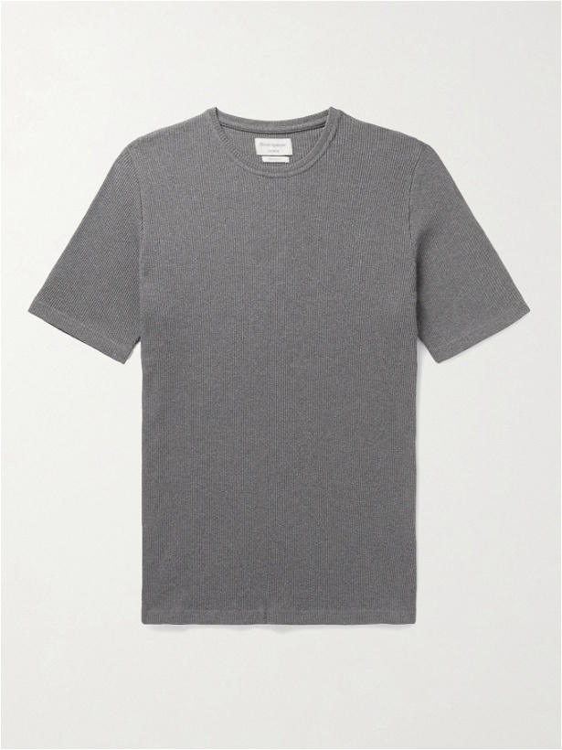 Photo: Oliver Spencer Loungewear - Miverton Ribbed Mélange Recycled Cotton-Blend T-Shirt - Gray