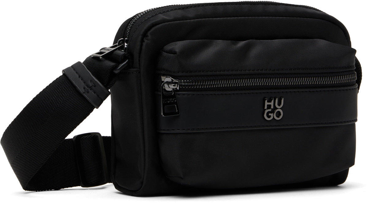Hugo Black Stacked-Logo Twill Crossbody Bag