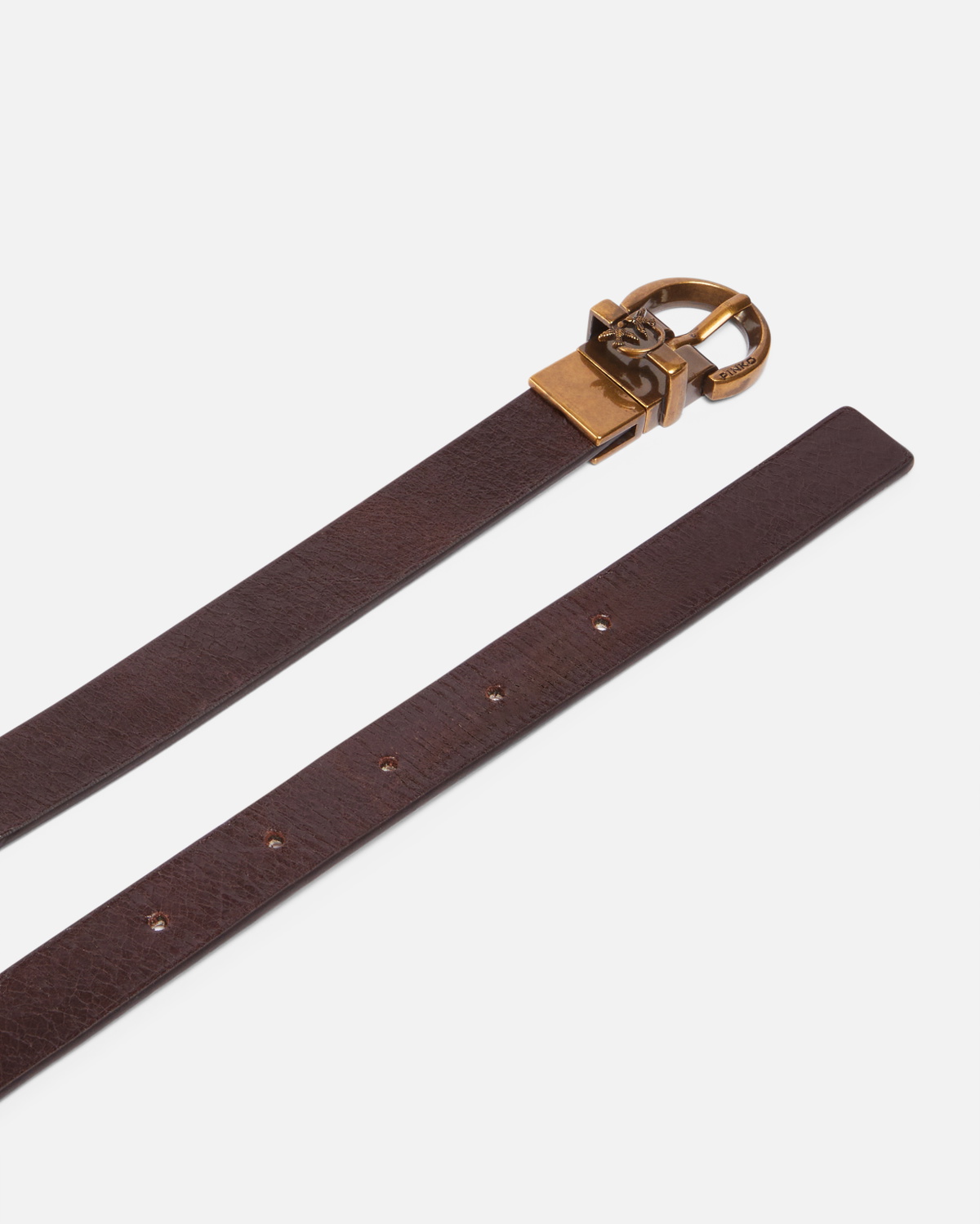 Pinko Reversible Thin Leather Belt 2cm Brown/Pink Antique Gold
