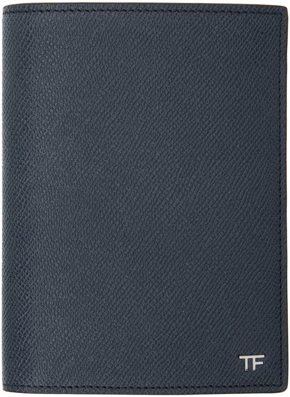 Photo: TOM FORD Navy Small Grain Leather Passport Holder
