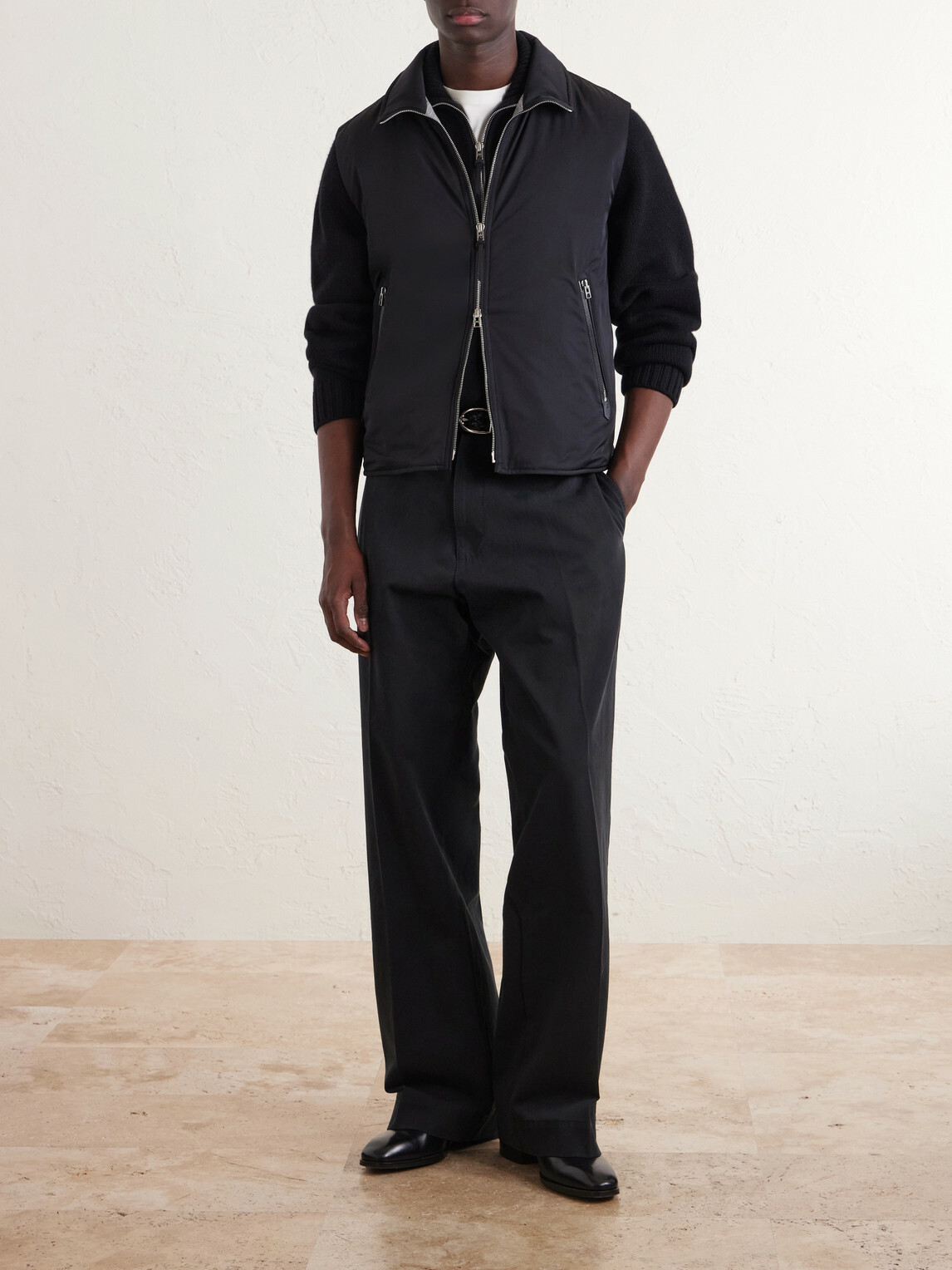 TOM FORD - Peach Touch Leather-Trimmed Poplin Gilet - Black