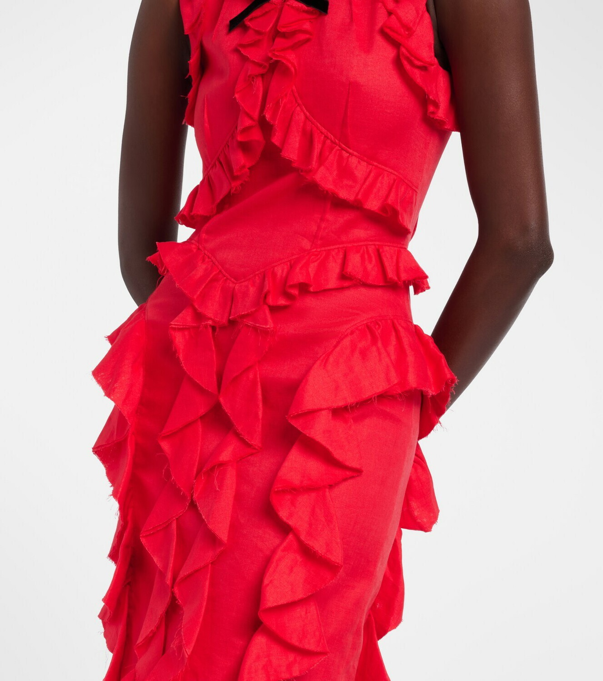 Shushu/Tong Bow-detail ruffled linen midi dress