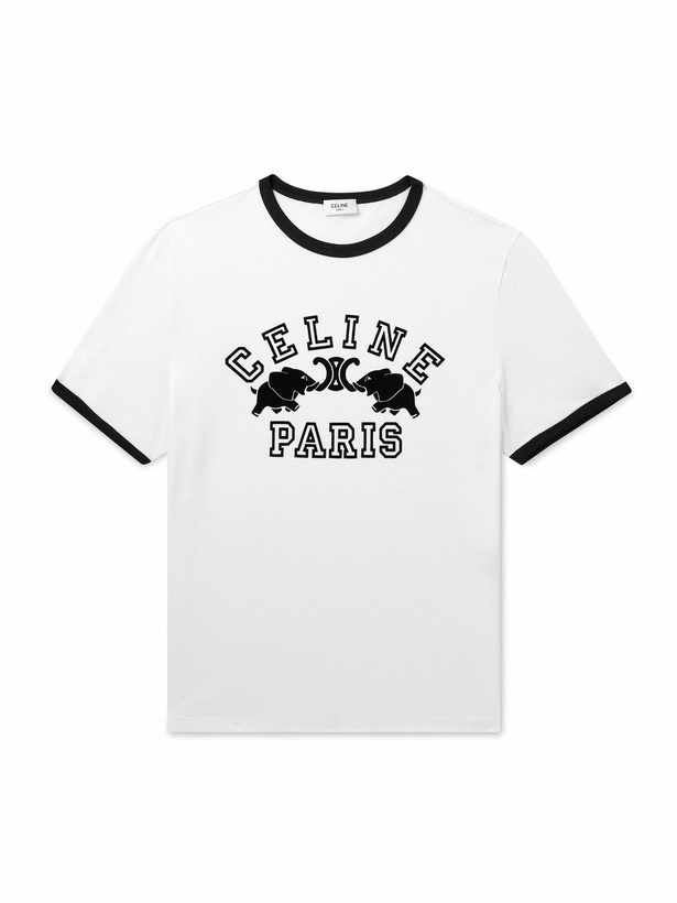 Photo: CELINE - Slim-Fit Logo-Flocked Cotton-Jersey T-Shirt - Neutrals