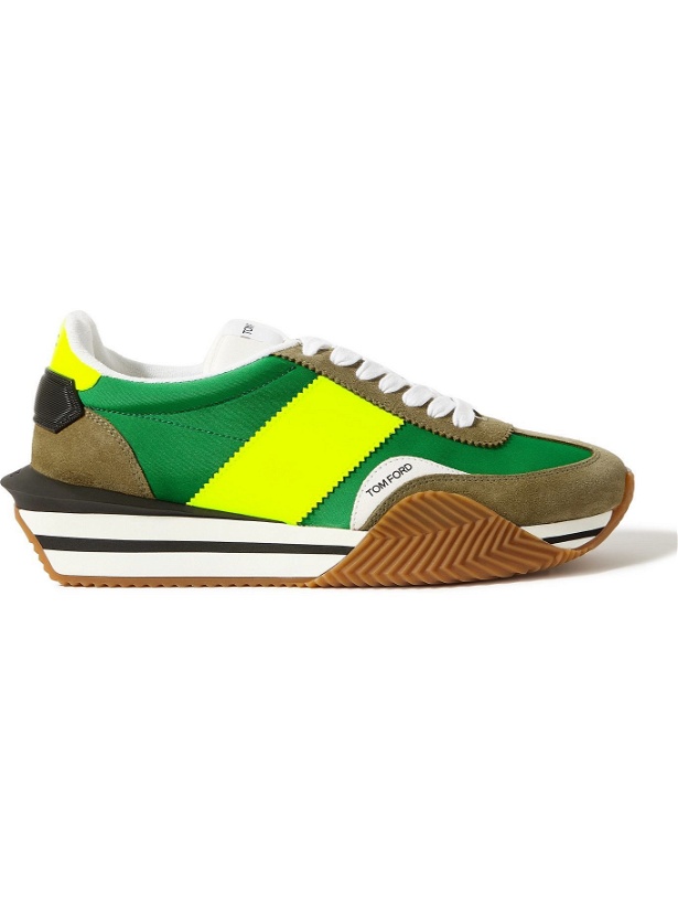 Photo: TOM FORD - James Rubber-Trimmed Leather, Suede and Nylon Sneakers - Green