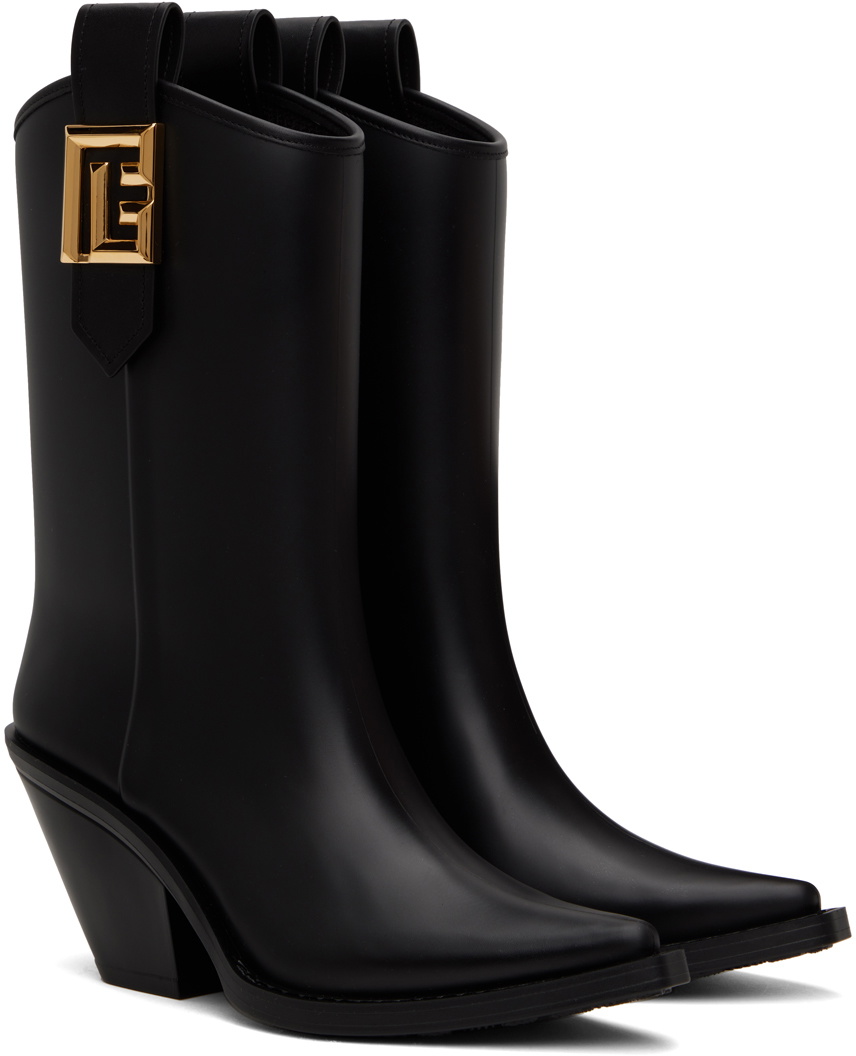 Balmain Black Rubber Tess PB Cowboy Boots