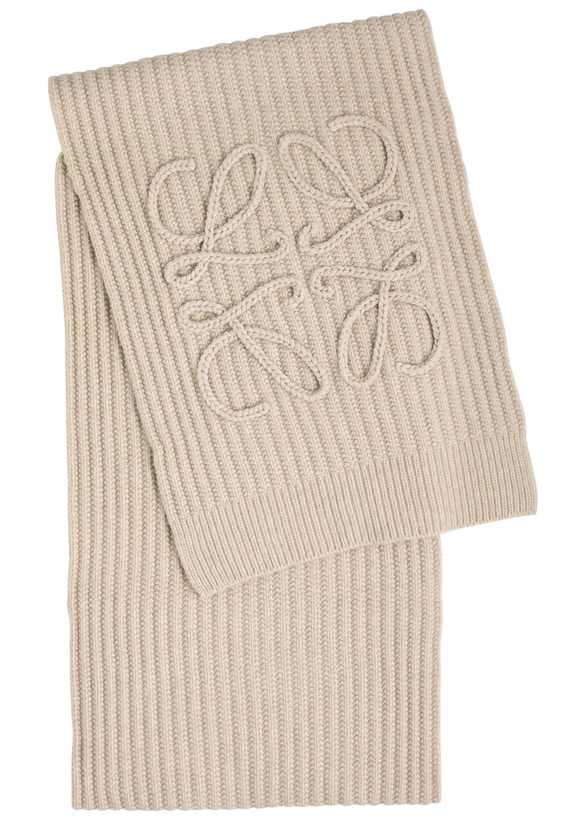Photo: Loewe Anagram Ribbed Wool Scarf - Cream - One Size