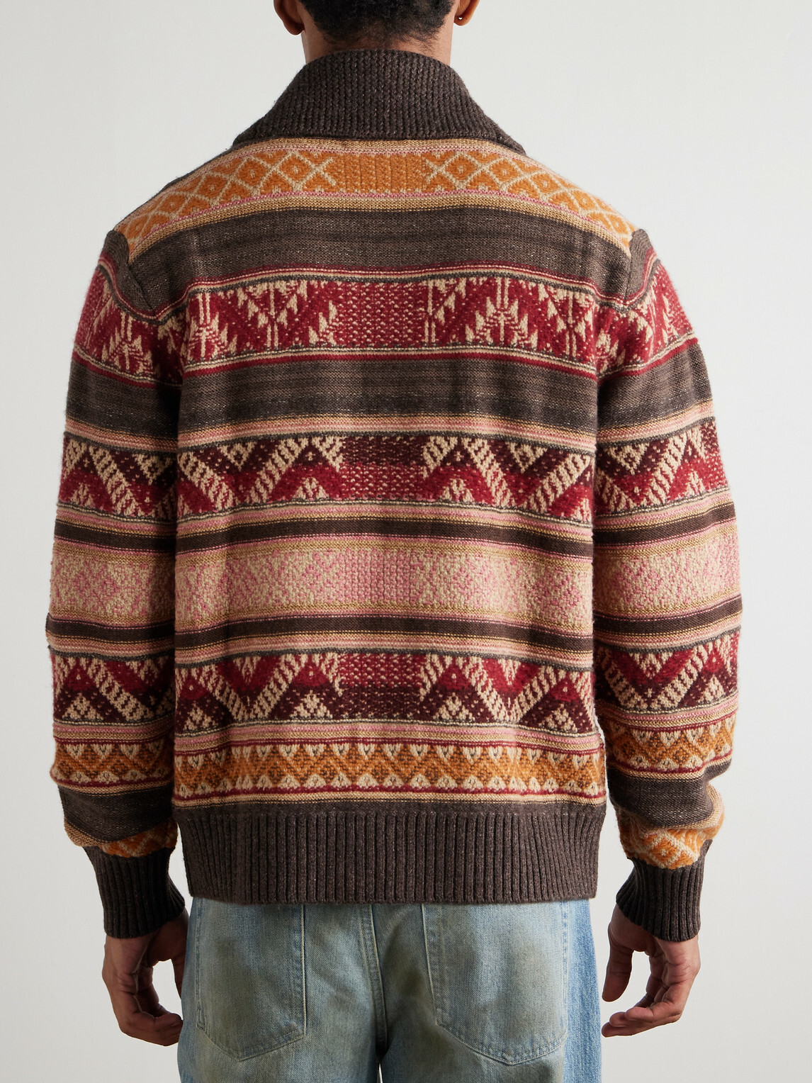 RRL - Shawl-Collar Wool, Linen and Silk-Blend Jacquard Cardigan - Brown