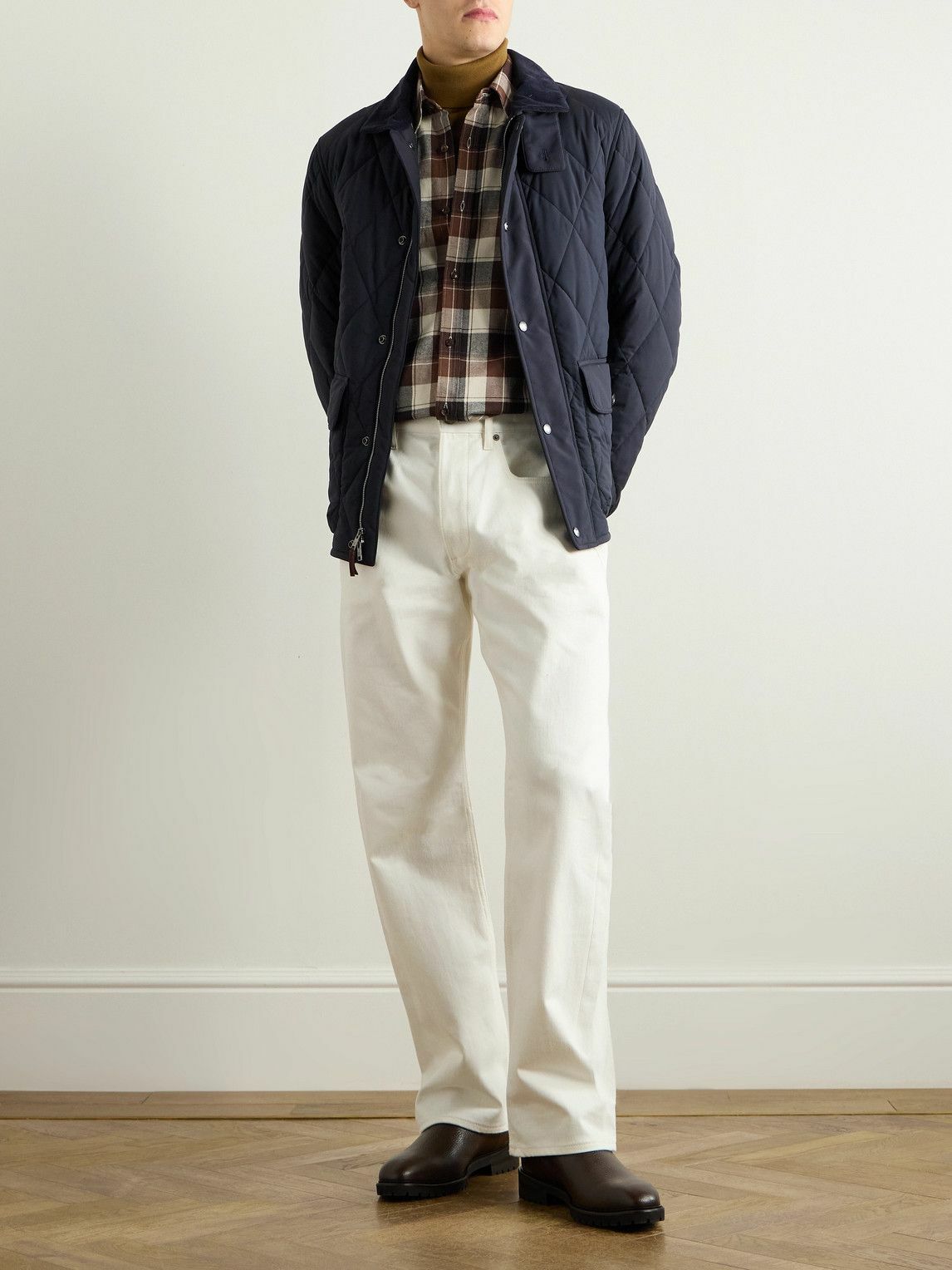 Ralph Lauren Purple label - Carleton Corduroy and Suede-Trimmed Quilted Shell Down Jacket - Blue
