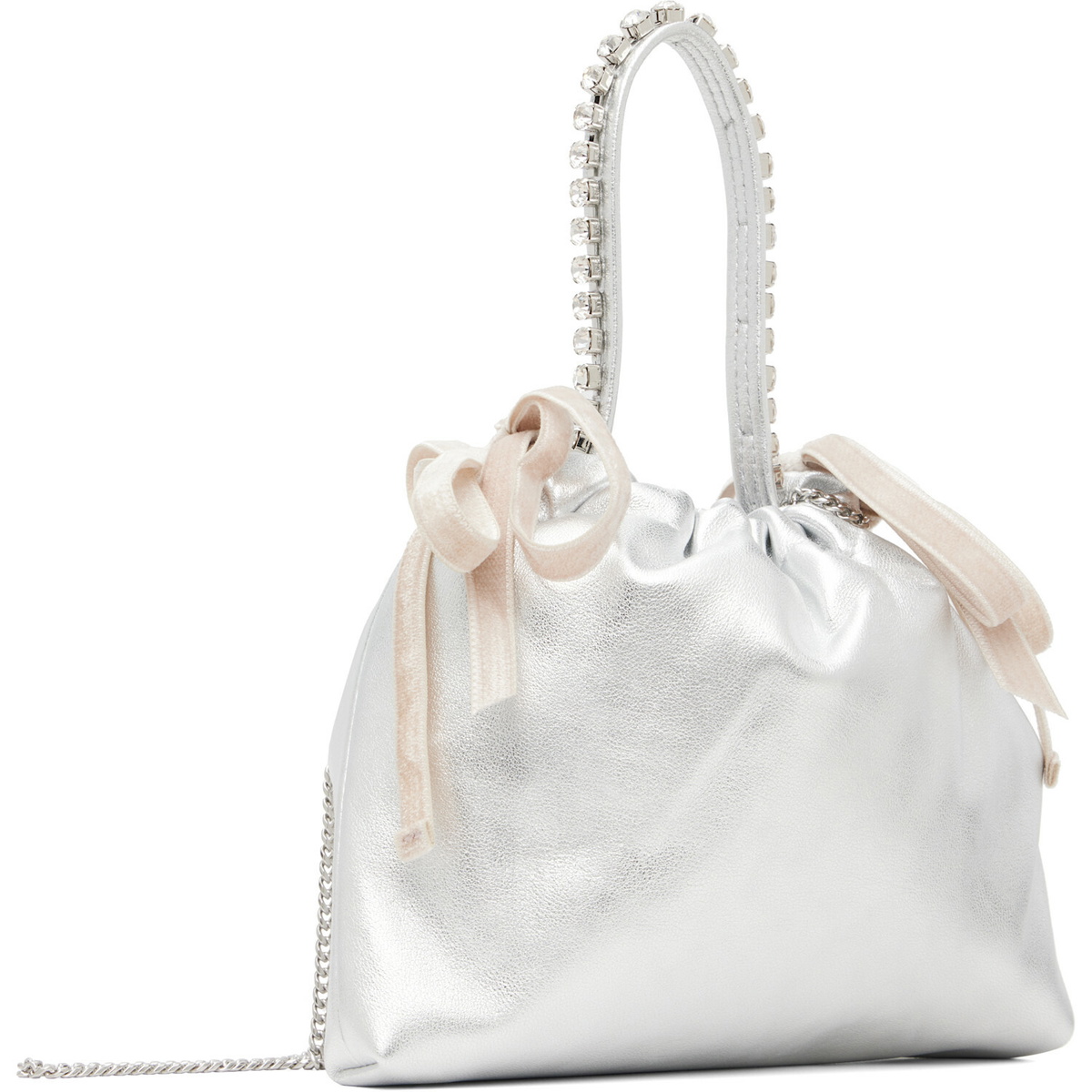 Jimmy Choo Silver Drawstring Mini Top Handle Bag
