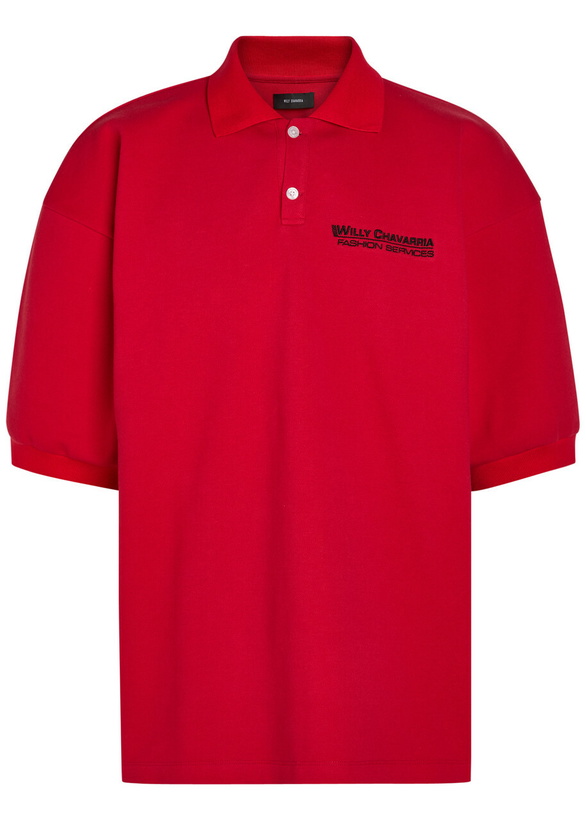 Photo: Willy Chavarria Football Logo-embroidered Piqué Cotton Polo Shirt Red
