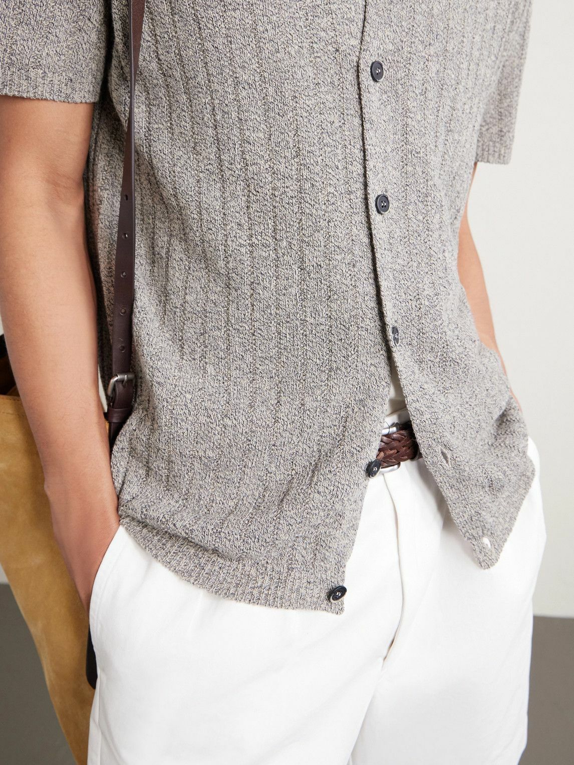 Barena - Ribbed Linen and Cotton-Blend Polo Shirt - Gray