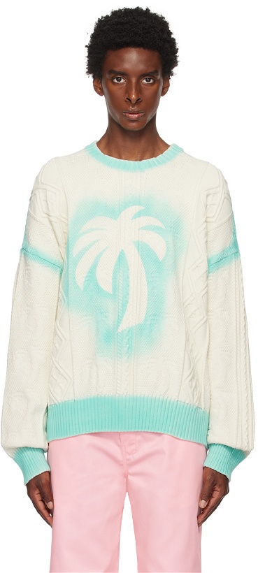 Photo: Palm Angels Off-White Sprayed Palm Sweater