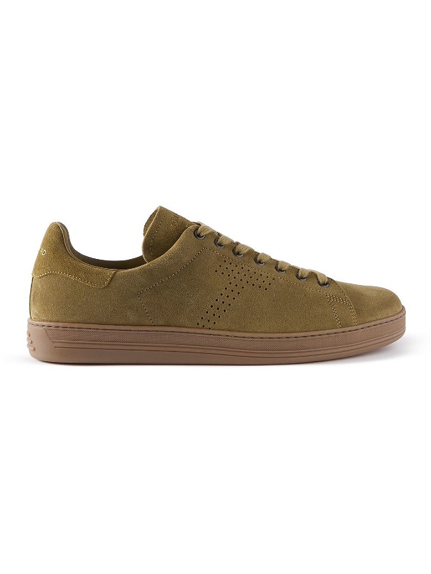 Photo: TOM FORD - Warwick Perforated Suede Sneakers - Brown