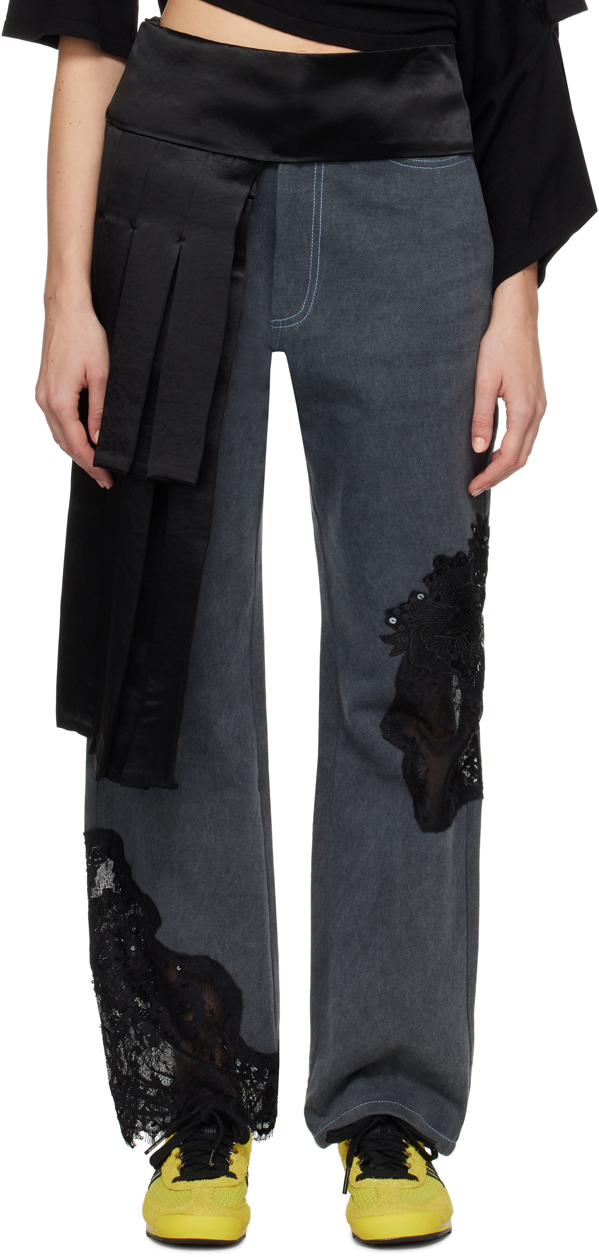 【関税込み】Collina Strada ブラック Eva サテン ベルト Collina Strada Black Satin Eva Belt Collina Strada