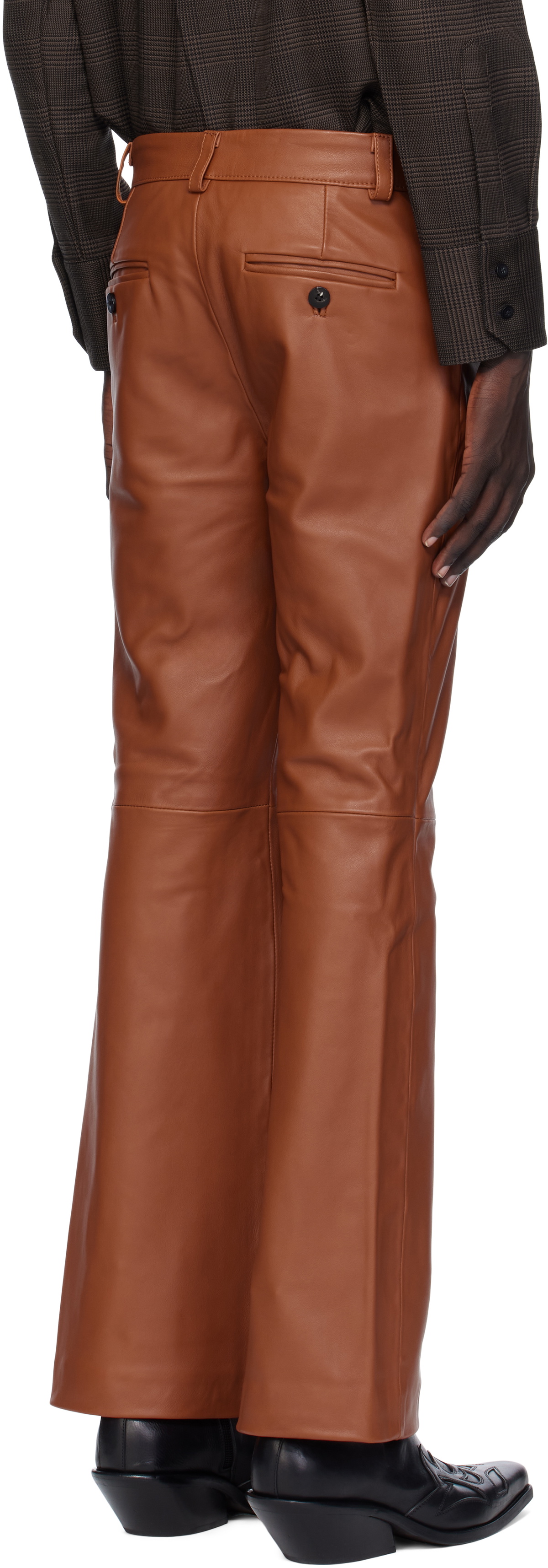 Ernest W. Baker Orange Flare Leather Pants