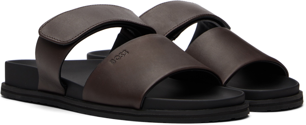 BOSS Brown Leather Slides