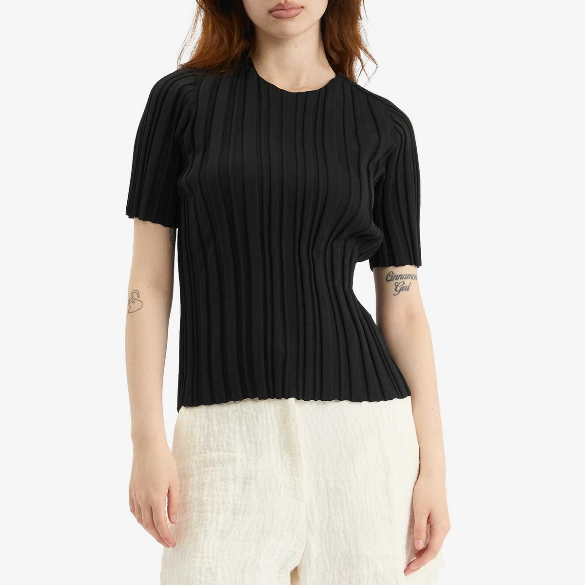 Pleats Please Issey Miyake Women's Rib Knit T-Shirt in Black
