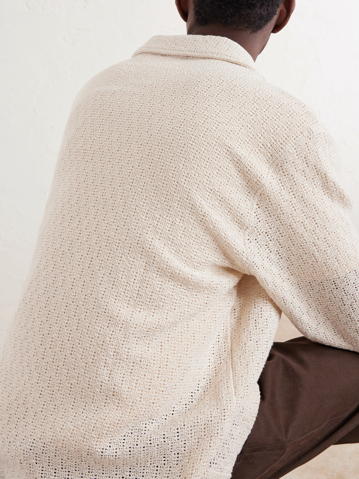 De Bonne Facture - Holiday Camp-Collar Crocheted Cotton Shirt - Neutrals