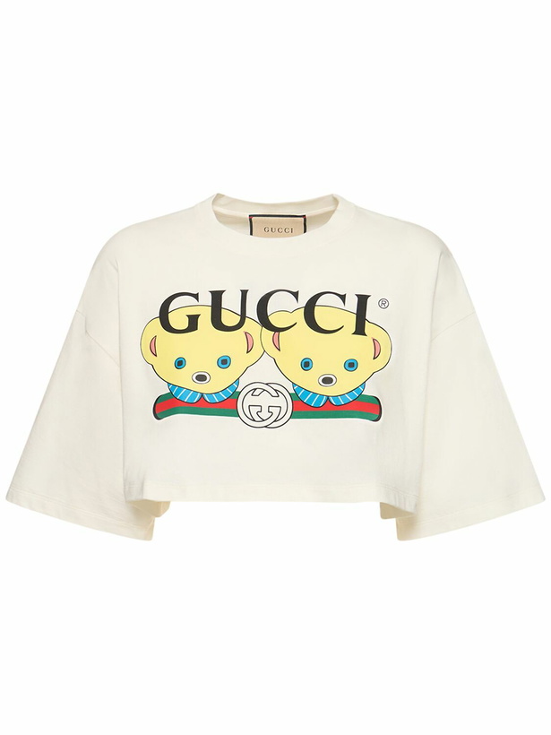 Photo: GUCCI - Bear Print Cotton Crop T-shirt