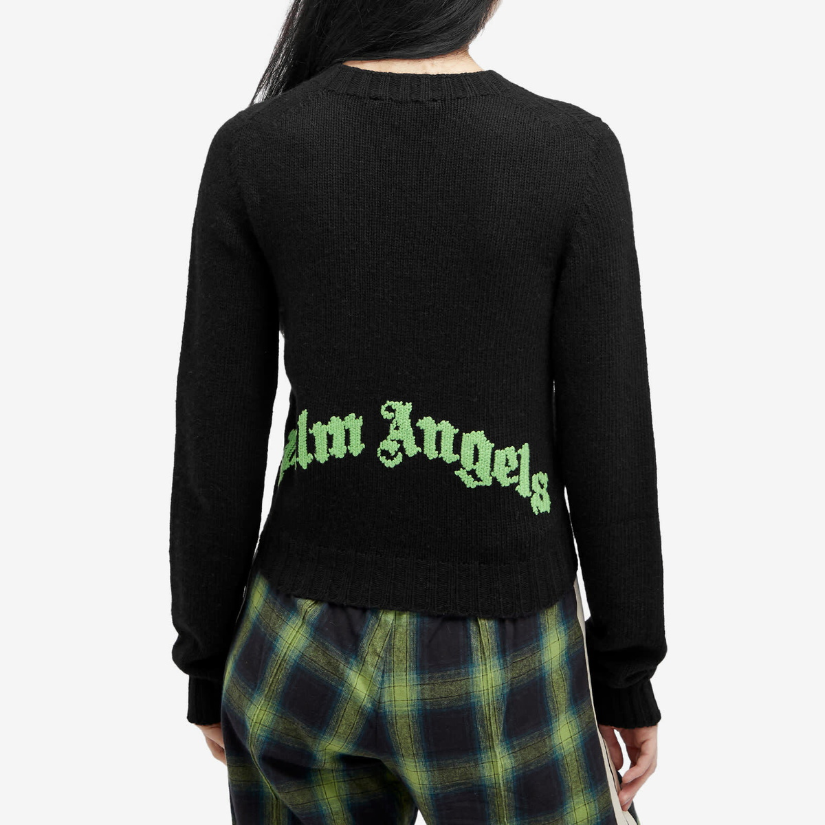 Palm Angels Women's Curved Logo Sweater in Black/Lime