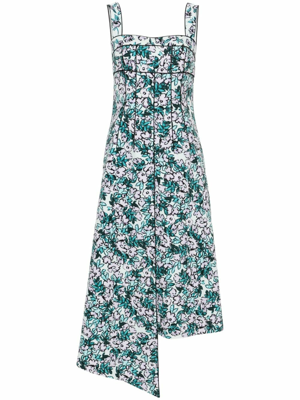 Huishan Zhang Green Floral-Print Asymmetric Dress Huishan Zhang Huishan Zhang Green Floral-Print Asymmetric Dress Huishan Zhang