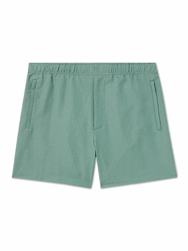 Photo: Theory - Jace Striped Recycled-Seersucker Swim Shorts - Green