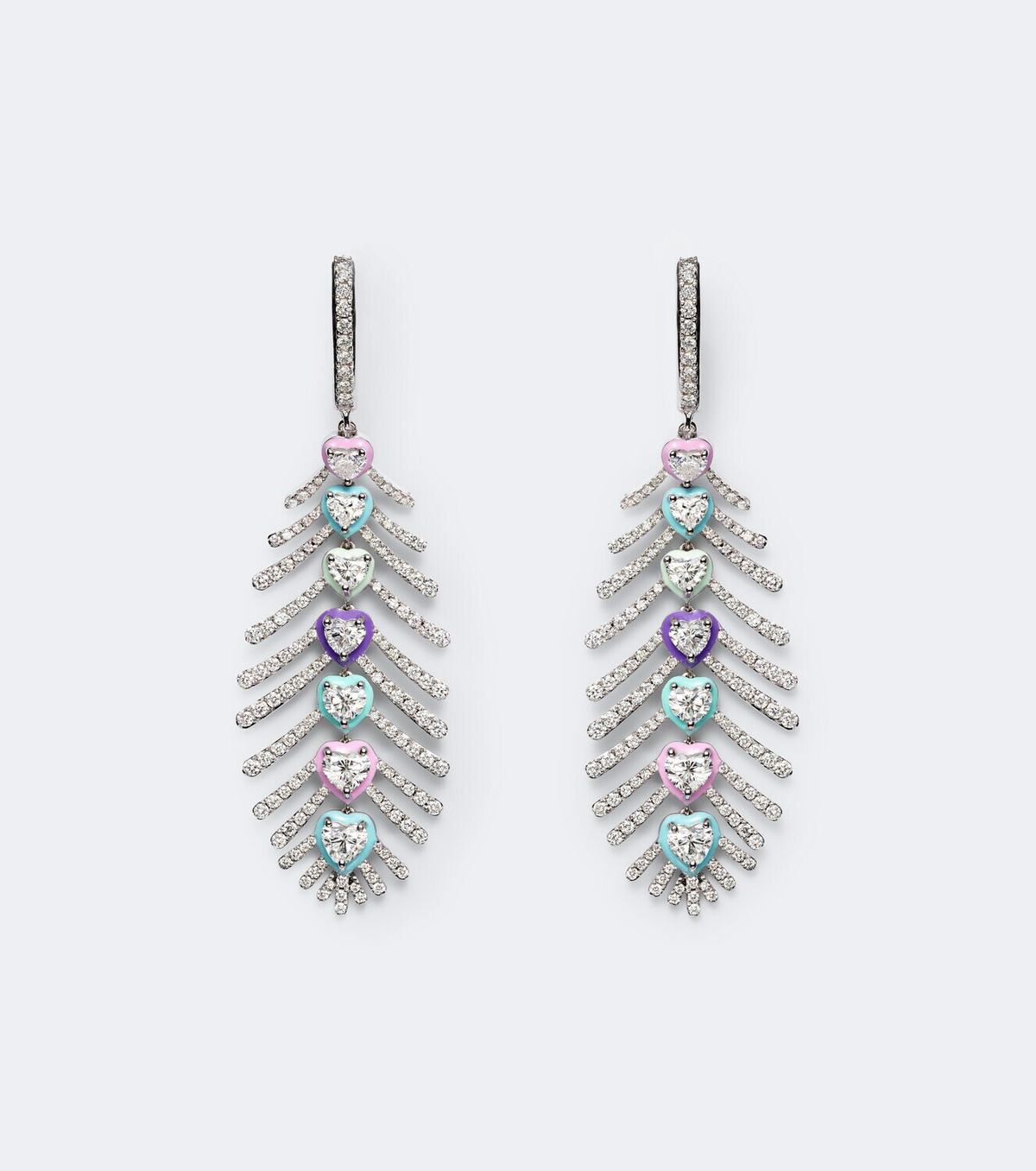 Kamyen Candy Crush Feather 18kt white gold drop earrings with diamonds