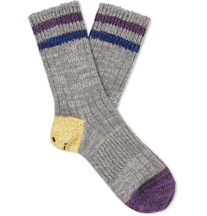 Photo: KAPITAL - Ivy Smilie Striped Cotton and Hemp-Blend Socks - Gray