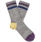 KAPITAL - Ivy Smilie Striped Cotton and Hemp-Blend Socks - Gray