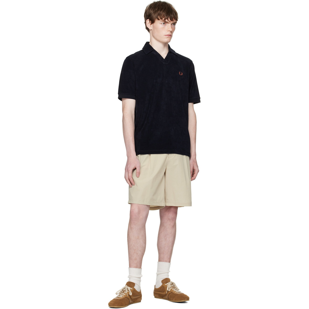 Fred Perry Navy Open Collar Towelling Polo