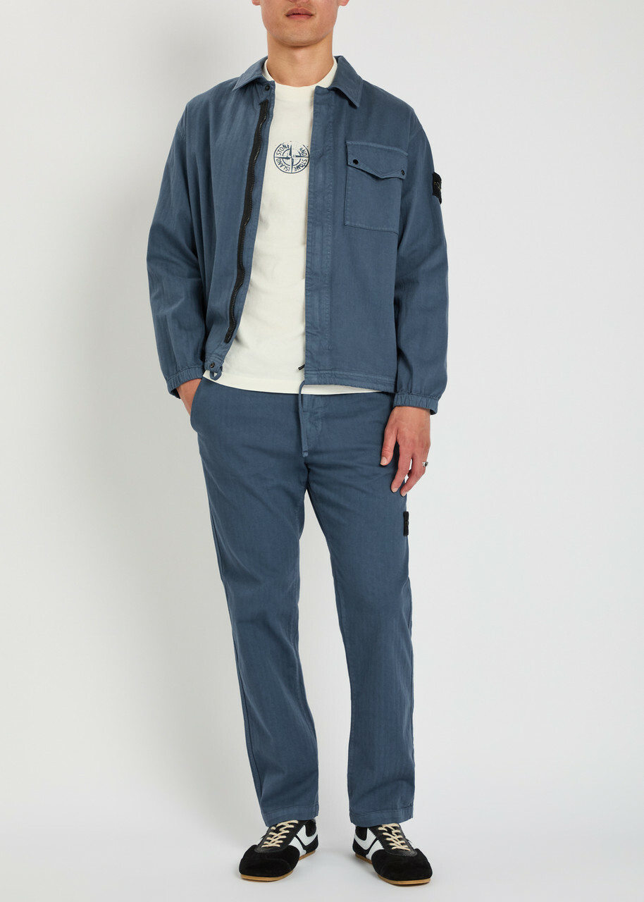 Stone Island Logo-appliquéd Herringbone Cotton Jacket Blue Dark
